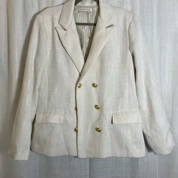 Bishop   Young Anthropologie brand White Tweed Blazer Gold Buttons Size L